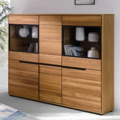 Outlet 162x148x42 Wohnzimmer Schrank mit Glas Einsätzen - Sennya I Highboards|Kommoden