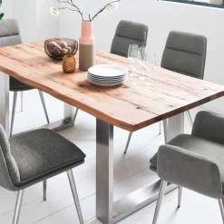 Best Zerreiche Esstisch mit Baumkante Jelsica & Edelstahl Bügelgestell Tische