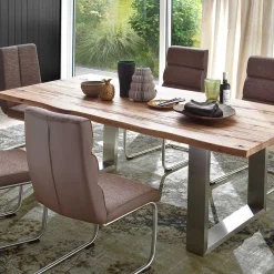 Best Zerreiche Esstisch mit Baumkante Jelsica & Edelstahl Bügelgestell Tische