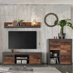 New Zweifarbige TV Wohnwand Kombi - Timuras (dreiteilig) Wohnwände